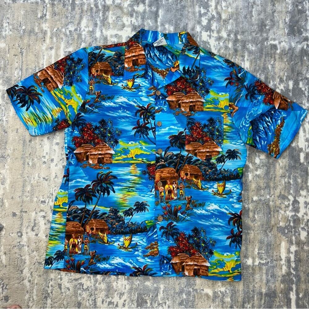 Vintage Blair Polyester Hawaiian Hula Girl Men’s Tropical Shirt Large 1960